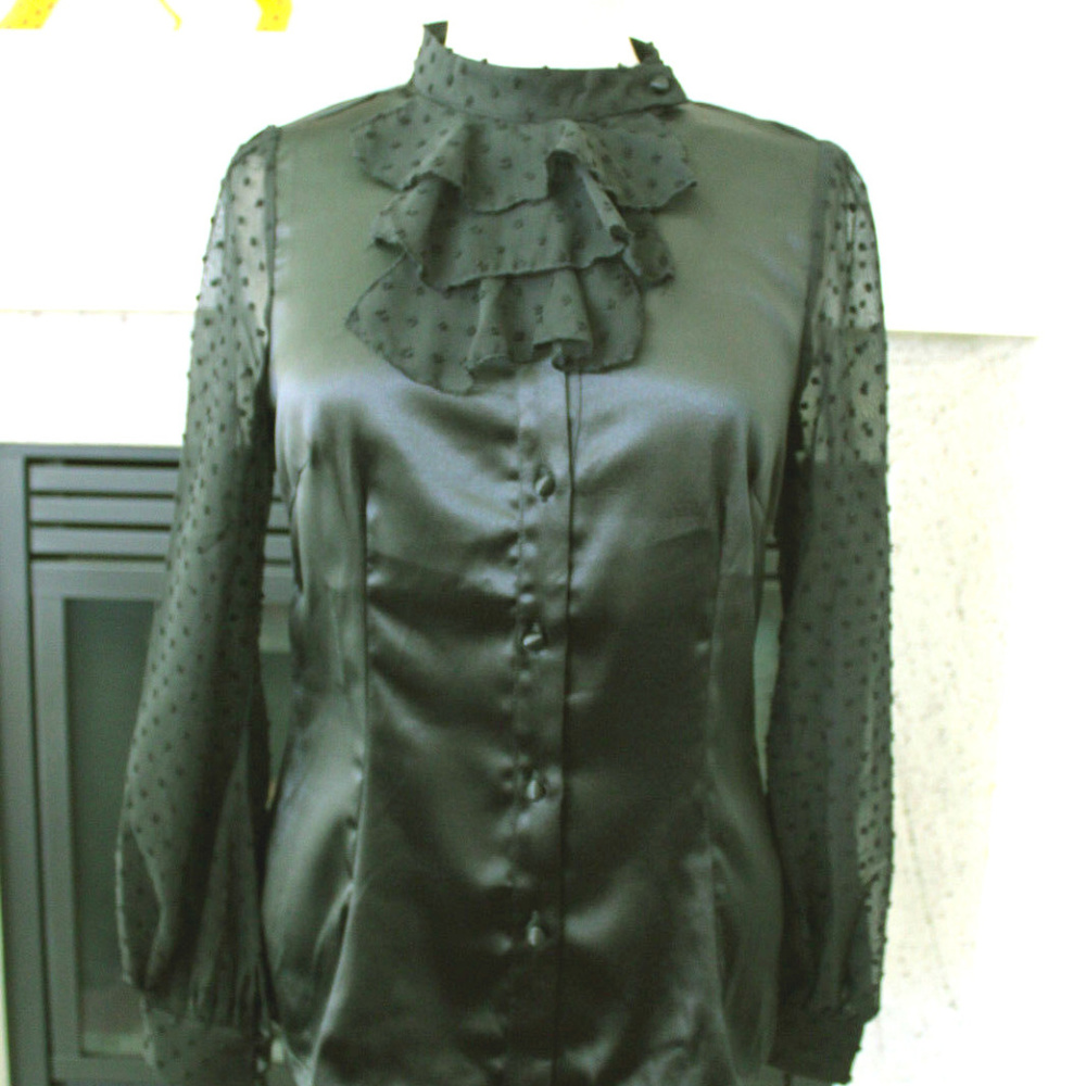 New Voodoo Vixen Black Satin Sheer Sleeves Top XL